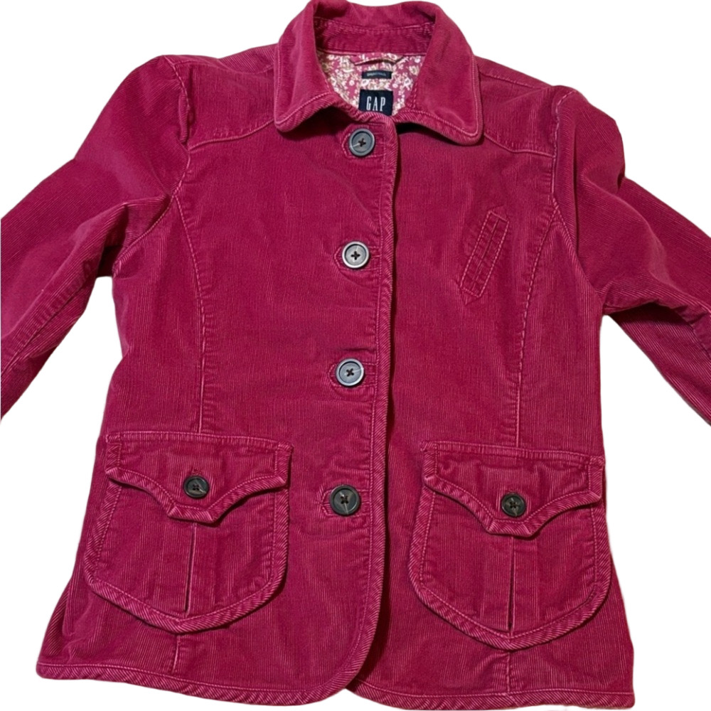 GAP Red Pink Corduroy Jacket with Floral Lining Pockets Y2K Size 10 EUC Vintage